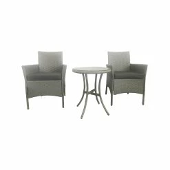 Flash Sale ❤️ Marquee 3pcs Steel Rattan Glass Setting Grey Other - To Australia ✨