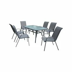 Discount 🥰 Australia Only - Marquee 7 Piece Steel Sling Back Outdoor Setting Charcoal 🔔